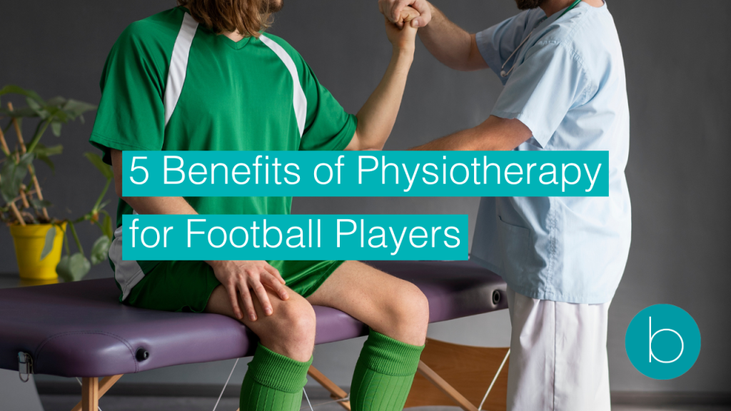 A football player in a green uniform receives physiotherapy from a healthcare professional while seated on a treatment table.
